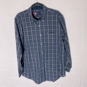 Chaps Blue Shirt Plaid Long Sleeve Easy Care Casual Button Up Shirt M